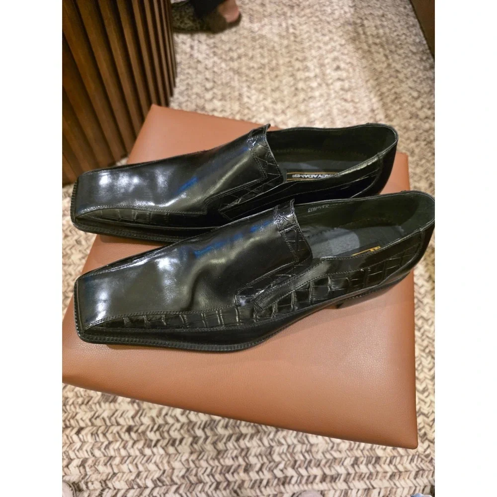 Stacy Adams Leather Loafers Black Dress Shoes Croc Embossed Square Toes Size 13M